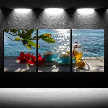 3pcs Tea Leaves and Lemons Standing on a Table Metal Print Ready to Hang Art - Bella Home Decor