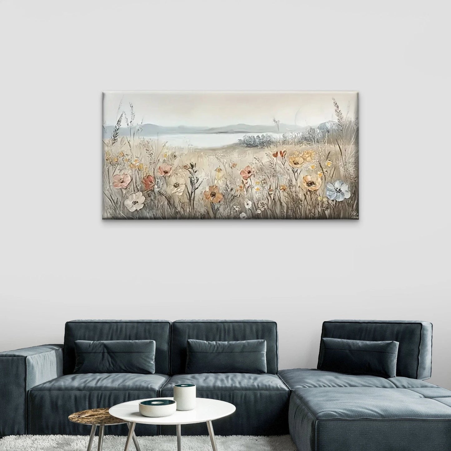 Field Flower Wall Art Canvas Office Home Room Framed 120x60cm
