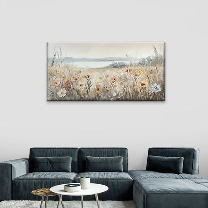 Field Flower Wall Art Canvas Office Home Room Framed 120x60cm