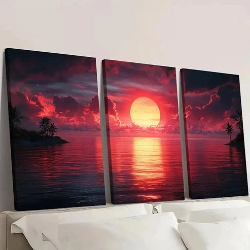 3pcs Stunning Red Sunset Digital Art Y  Wall Art Set Canvas Unframed - High Quality Print 100% Australian Made Wall Canvas - Bella Home Decor