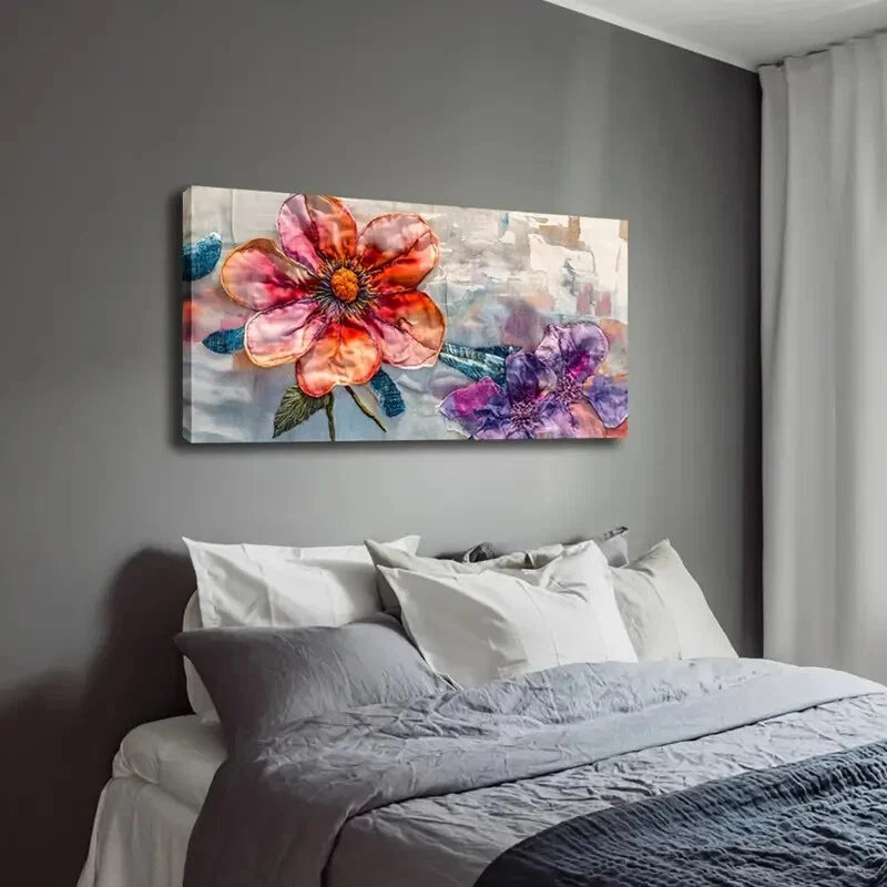 Purple Leave Vibrant Red Flower Wall Art Canvas Office Home Room Framed 120x60cm - Bella Home Decor