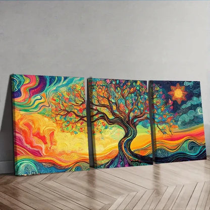 3pcs Psychedelic Tree of Life Waterproof Wall Art Set Canvas Unframed - High Quality Print 100% Australian Made Wall Canvas