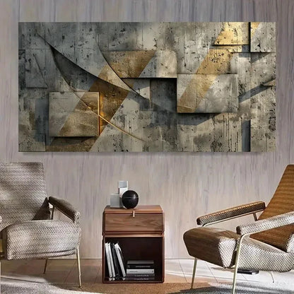 Abstract Gray & Golden Accents Wall Art Canvas Office Home Room Framed 120x60cm