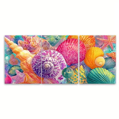 3pcs Colorful Seashell and Starfish Design Metal Print Ready to Hang Art - Bella Home Decor
