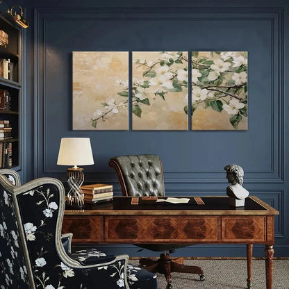 3pcs Artistic Floral Branches White Blossoms Metal Print Ready to Hang Art - Bella Home Decor