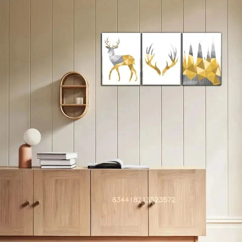 3pcs Geometric Wall Art Yellow And Grey Art Print Metal Print Ready to Hang Art - Bella Home Decor
