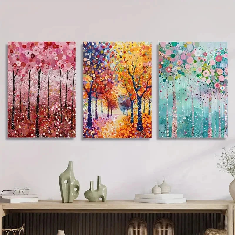 3pcs Abstract Forest Tree Painting Metal Print Ready to Hang Art - Bella Home Decor