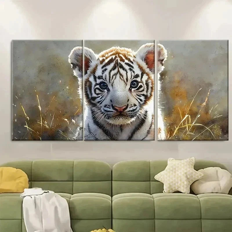 3pcs White Tiger Cub Watercolor TI   Wall Art Set Canvas Framed 60x90cm - High Quality Print 100% Australian Made Wall Canvas Ready to Hang - Bella Home Decor