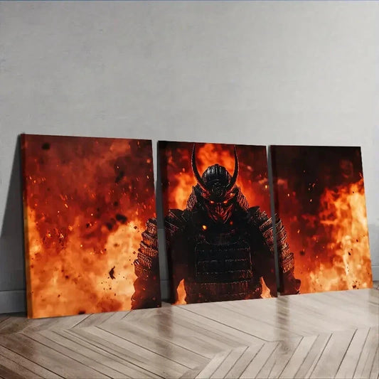 3pcs Crimson Warrior with Black Horns Wall Art Set Canvas Framed 50x70cm - High Quality Print 100% Australian Made Wall Canvas Ready to Hang