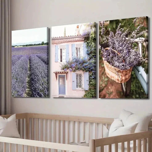 3pcs Lavender Field Provence Floral Decor Wall Art Set Canvas Unframed - High Quality Print 100% Australian Made Wall Canvas