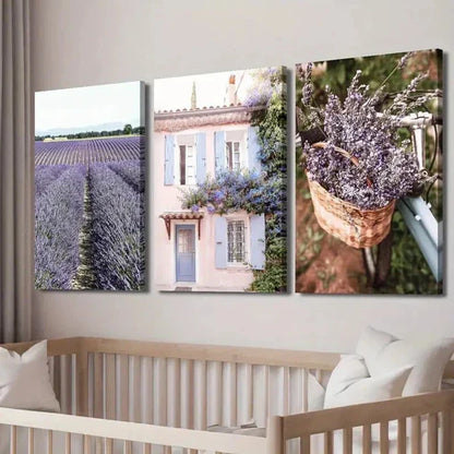 3pcs Lavender Field Provence Floral Decor Wall Art Set Canvas Unframed - High Quality Print 100% Australian Made Wall Canvas