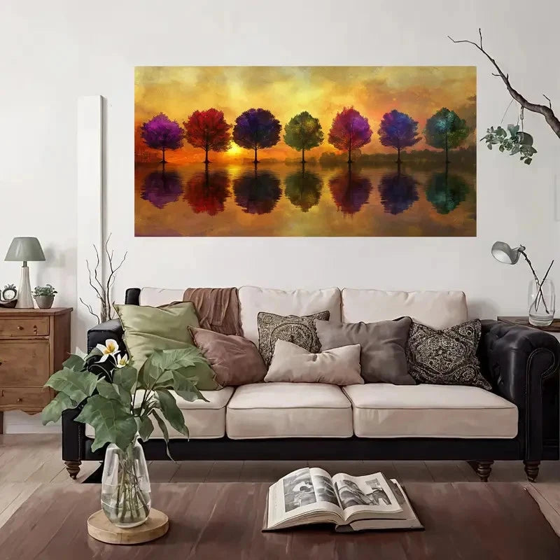 Sunset Reflection Trees Wall Art Canvas Office Home Room Framed 120x60cm