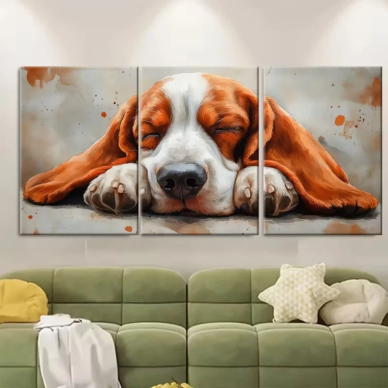 3pcs Sleepy Basset Hound Watercolor Metal Print Ready to Hang Art