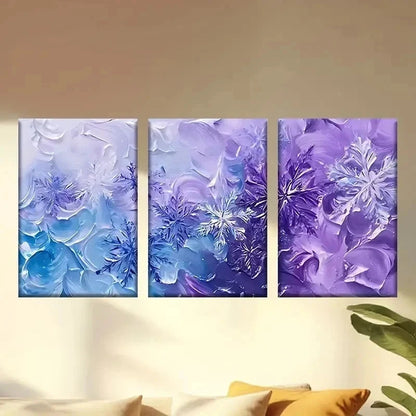 3pcs  Blue And Purple Background with Frosty Wall Art Set Canvas Framed 60x90cm - High Quality Print 100% Australian Made Wall Canvas Ready to Hang - Bella Home Decor