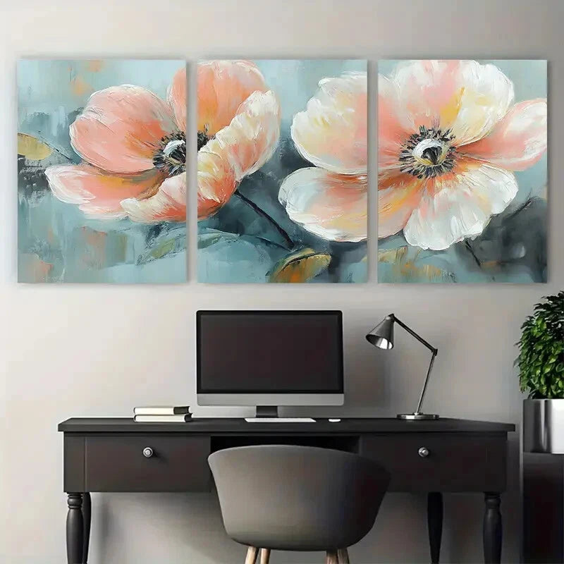 3pcs Spring Pastel Flower Soft Color Illustration Metal Print Ready to Hang Art - Bella Home Decor