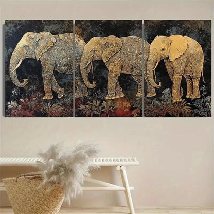 3pcs Elegant Elephant Wall Art Set Canvas Framed 50x70cm - High Quality Print 100% Australian Made Wall Canvas Ready to Hang