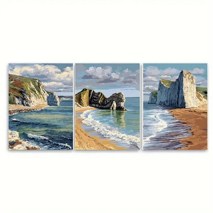 3pcs England Coastal Dorset Landscape Scene Wall Art Set Canvas Unframed - High Quality Print 100% Australian Made Wall Canvas