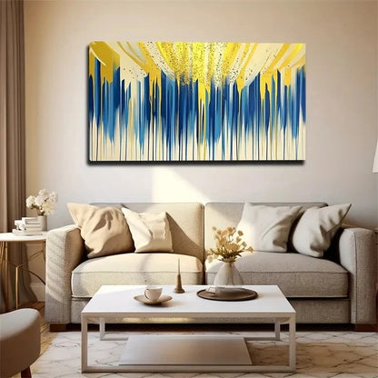 Blue And Yellow Vertical Blocks Wall Art Canvas Office Home Room Framed 120x60cm