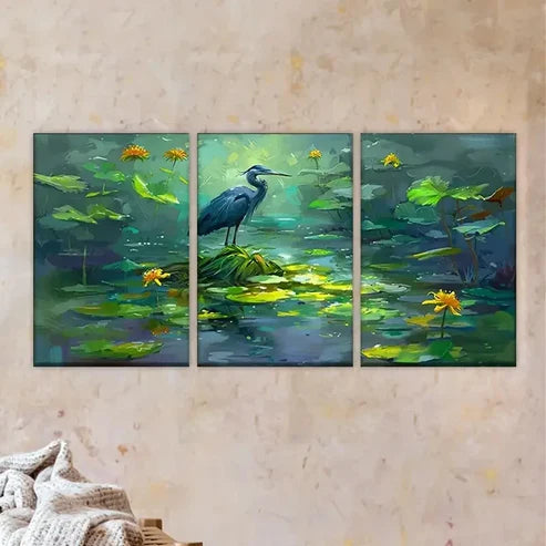 3pcs Bird on Lily, Artist Drawing Set Wall Art Set Canvas Unframed - High Quality Print 100% Australian Made Wall Canvas - Bella Home Decor
