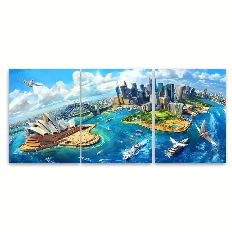 3pcs Australia A Vibrant View Of Sydney Wall Art Set Canvas Framed 40x60cm - High Quality Print 100% Australian Made Wall Canvas Ready to Hang - Bella Home Decor