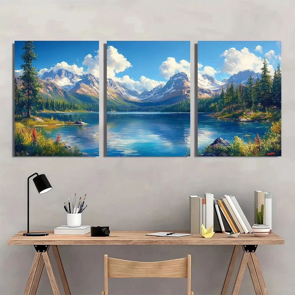 3pcs Serene Mountain & Forest Scenery Metal Print Ready to Hang Art - Bella Home Decor