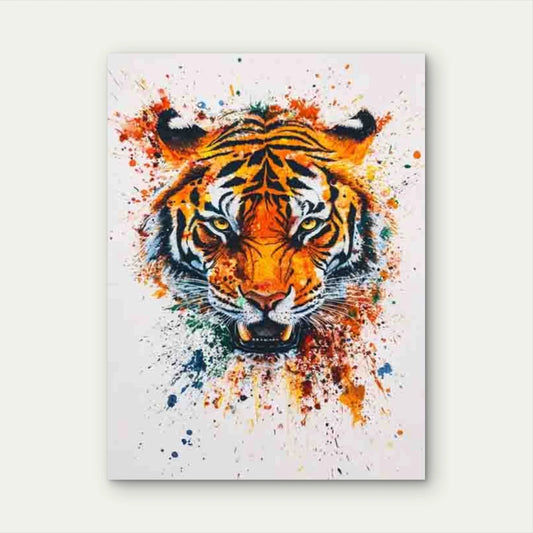 Tiger Vibrant Colorful Splatter Abstract 40x60cm Metal Print Ready to Hang