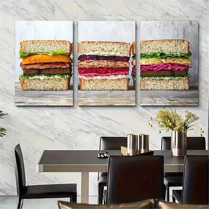 3pcs Sandwich Travel Print Metal Print Ready to Hang Art