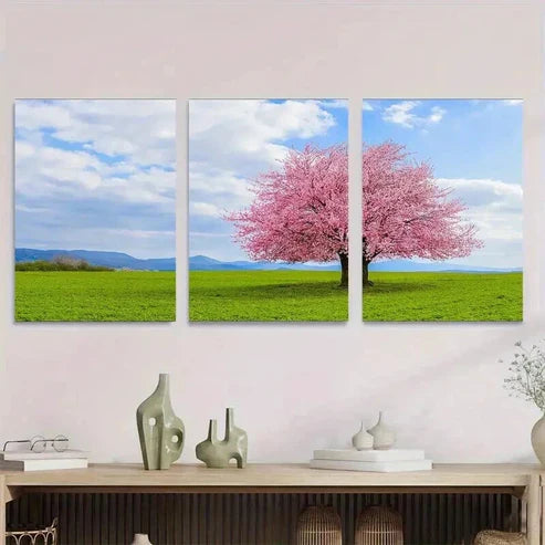3pcs Cherry Blossom Tree Pink Green Wall Art Set Canvas Unframed - High Quality Print 100% Australian Made Wall Canvas - Bella Home Decor