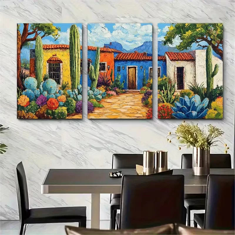 3pcs Mexican Hacienda Oil Painting Metal Print Ready to Hang Art