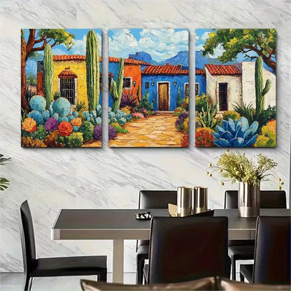 3pcs Mexican Hacienda Oil Painting Metal Print Ready to Hang Art