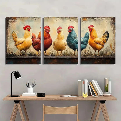 3pcs Chicken Watercolor Art Prints - Farmhouse Metal Print Ready to Hang Art - Bella Home Decor