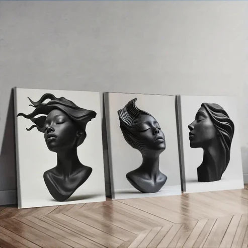 3pcs Matte Luxurious Classic Modern Sculptures Wall Art Canvas Unframed - High Quality Print 100% Australian Made Wall Canvas