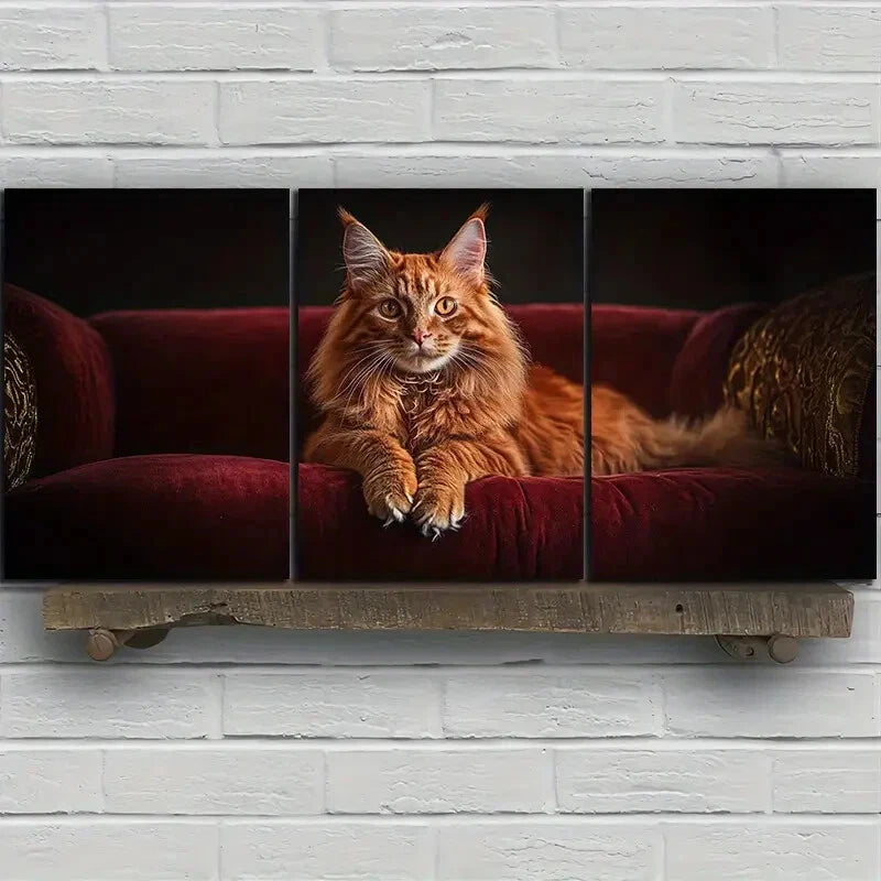 3pcs The Cutest Cat On The Red Sofa Metal Print Ready to Hang Art - Bella Home Decor