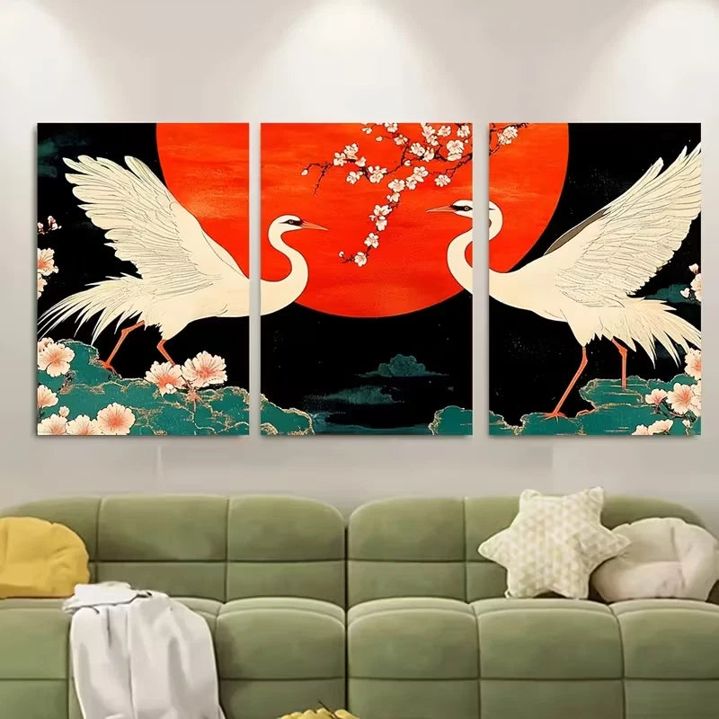 3pcs Cherry Blossom Sunset Sunrise Birds Metal Print Ready to Hang Art - Bella Home Decor