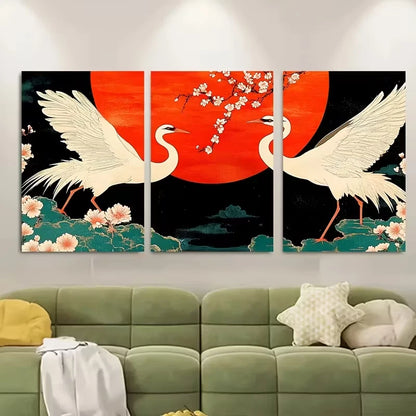 3pcs Cherry Blossom Sunset Sunrise Birds Metal Print Ready to Hang Art - Bella Home Decor