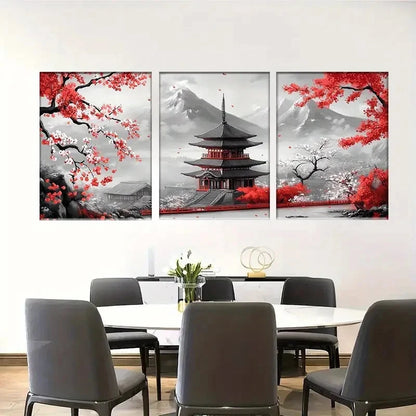3pcs Asian Theme Modern Ink Print Metal Print Ready to Hang Art - Bella Home Decor