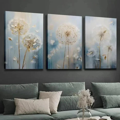 3pcs Showcasing Beautiful Dandelion Abstract Wall Art Set Canvas Unframed - High Quality Print 100% Australian Made Wall Canvas