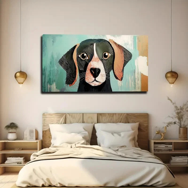 Charming Dog Portrait Wall Art Canvas Office Home Room Framed 120x60cm