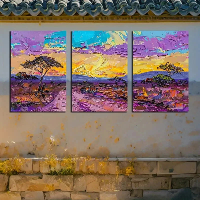 3pcs Charming Pastoral Illustration Metal Print Ready to Hang Art