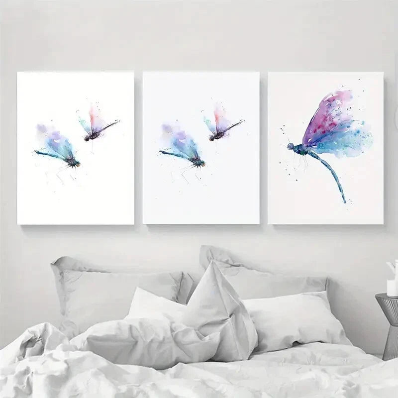 3pcs Artistic Ink Dragonfly Watercolor Metal Print Ready to Hang Art - Bella Home Decor