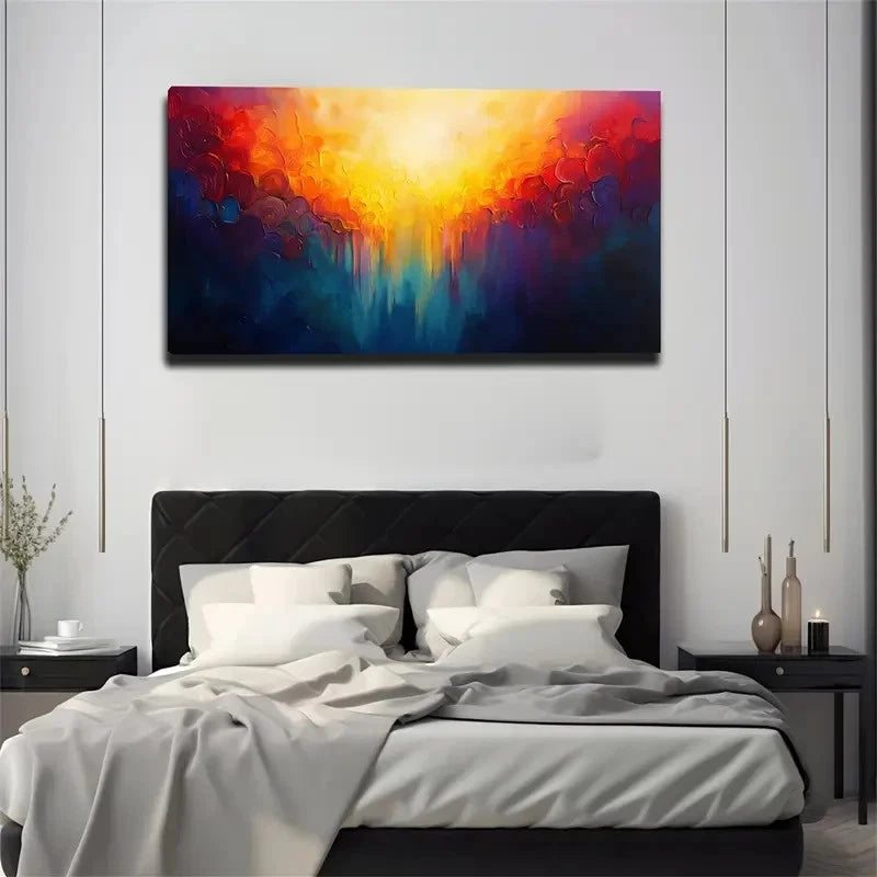 Vibrant Orange Red Yellow Blue Wall Art Canvas Office Home Room Framed 120x60cm