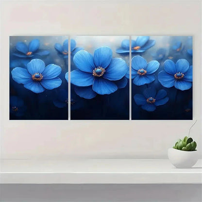 3pcs Painting Print Blue Flower Art Nature Art Metal Print Ready to Hang Art - Bella Home Decor