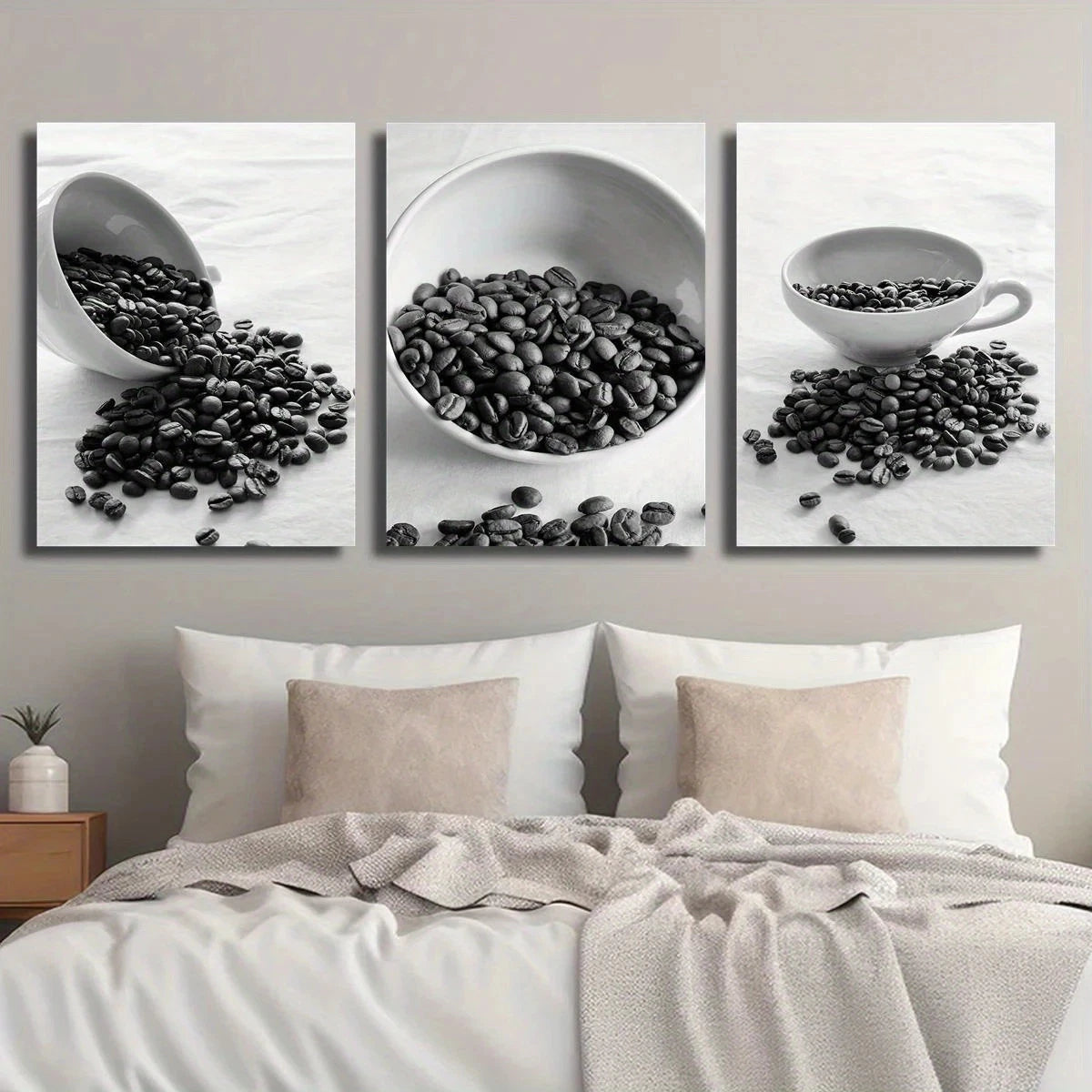 3pcs Coffee Bean Black & White Design Metal Print Ready to Hang Art - Bella Home Decor
