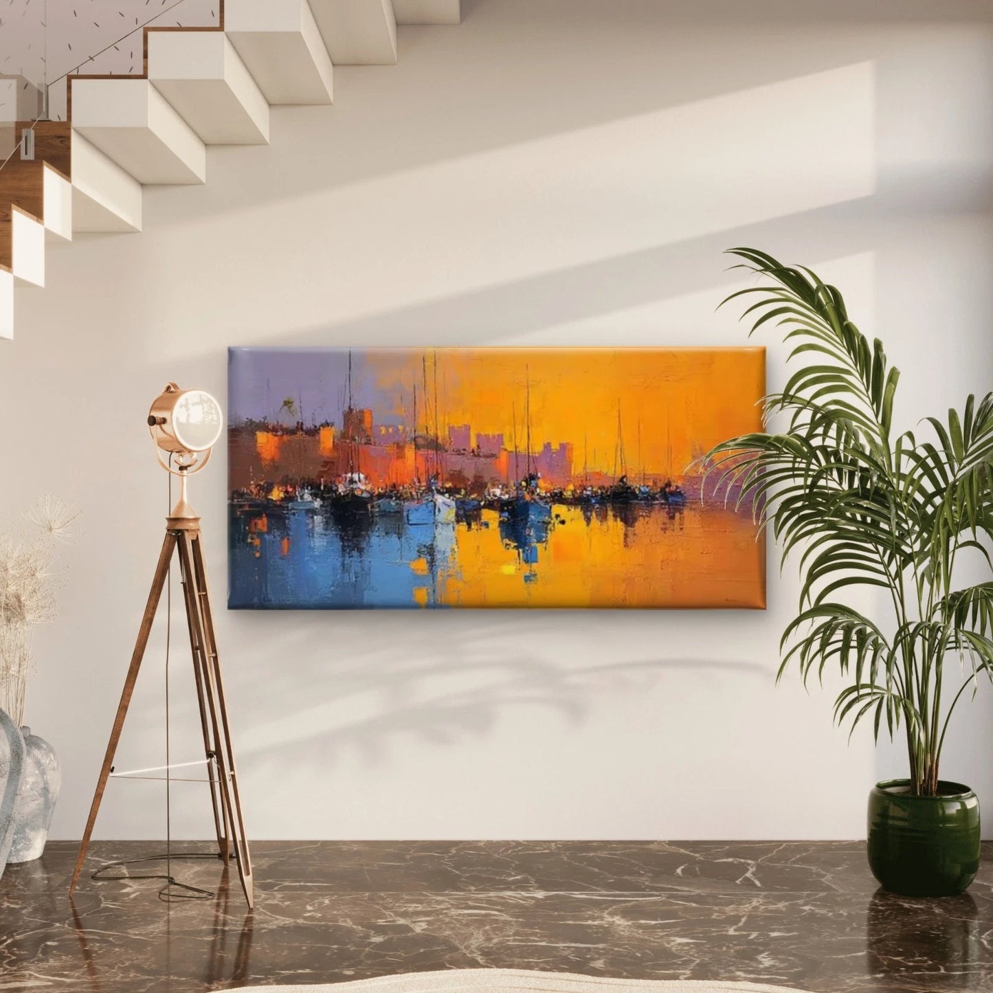 Abstract Coastal Maritime Cityscape Wall Art Canvas Office Home Room Framed 120x60cm - Bella Home Decor