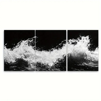 3pcs Black and White Ocean Beach Abstract Design Wall Art Set Canvas Framed 40x60cm - High Quality Print 100% Australian Made Wall Canvas Ready to Hang - Bella Home Decor