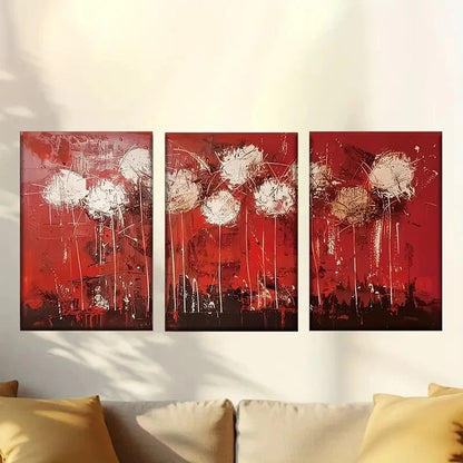 3pcs Red abstract dandelion Wall Art Set Canvas Framed 60x90cm - High Quality Print 100% Australian Made Wall Canvas Ready to Hang