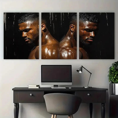 3pcs Black Men Body Muscular Bodies Illustration Metal Print Ready to Hang Art - Bella Home Decor