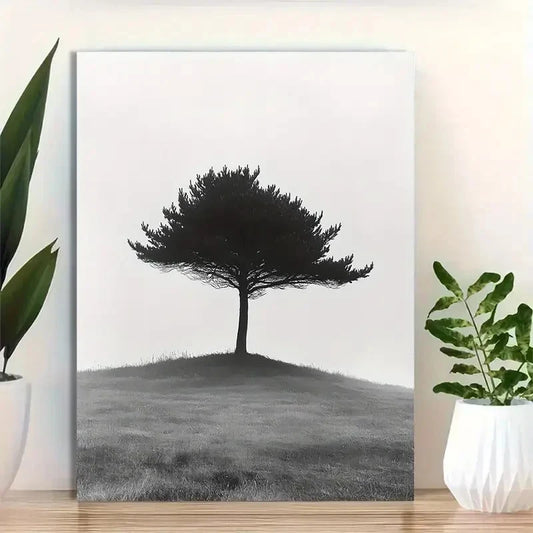 Beautiful Minimalist Black & White Lone Tree Painting 40x60cm Metal Print Ready to Hang