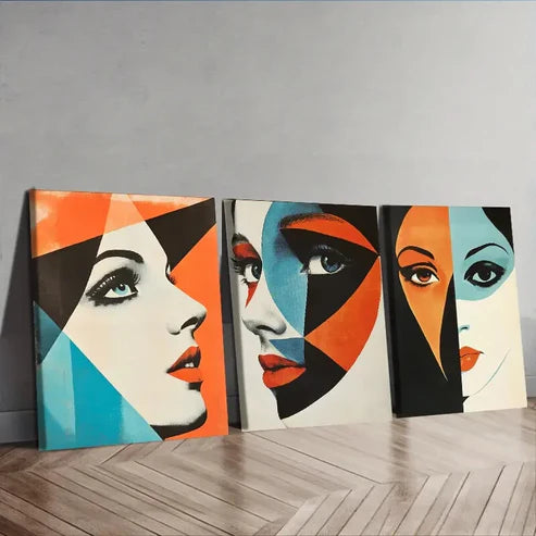 3pcs Women’s Portrait Posters Abstract Faces Wall Art Set Canvas Unframed - High Quality Print 100% Australian Made Wall Canvas