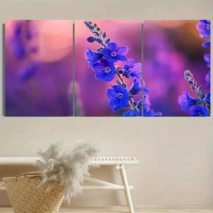 3pcs Larkspur Flower Vibrant Blue & Purple Wall Art Set Canvas Framed 50x70cm - High Quality Print 100% Australian Made Wall Canvas Ready to Hang
